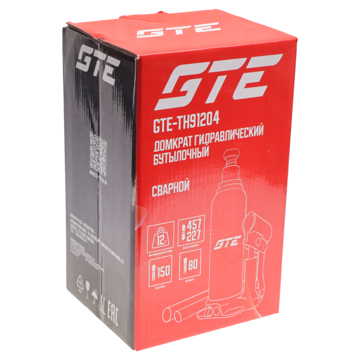 Домкрат бутылочный гидравлический 12т GTE GTE-TH91204, 227-457мм