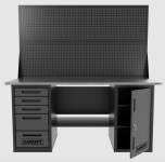 Верстак слесарный Garopt "Low Cost" GT1800DY5PP2.grey, двухтумбовый, дв. экран, 5 ящиков, дверца