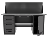 Верстак слесарный Garopt "Low Cost" GT1800DY1Y5PP.grey, двухтумбовый, экран, 5 ящиков, дверца