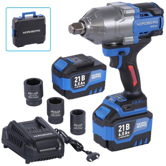 Гайковерт аккумуляторный ударный NORDBERG NE806K-3/4, 3/4", 1500 Нм, в кейсе