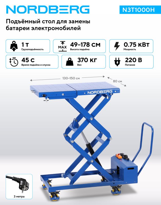 Платформа подъемная передвижная 1000 кг NORDBERG N3T1000H, электрогидравлическая