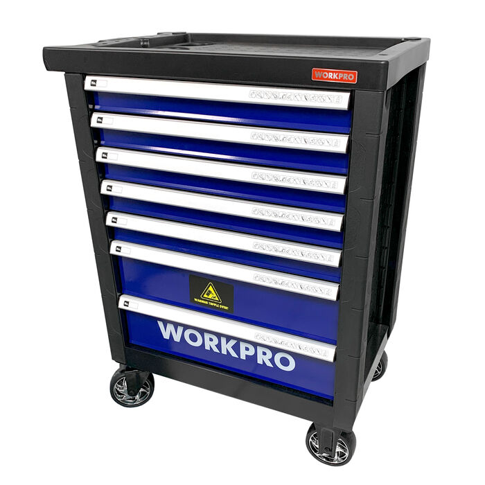Тележка инструментальная WORKPRO WP285002A, закрытая, 7 ящиков, с набором инструментов 186шт.