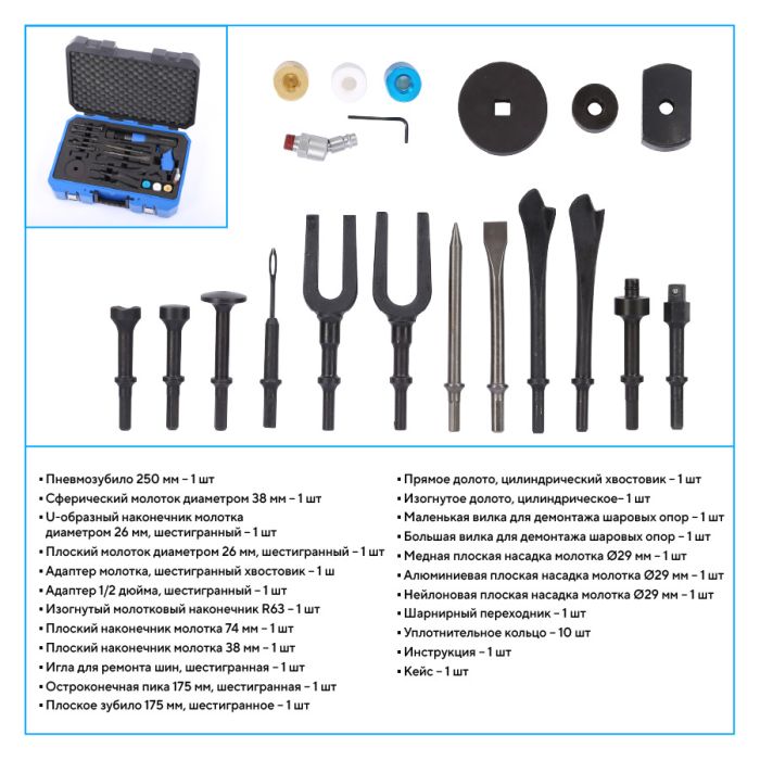 Пневмозубило NORDBERG NP5070K1, 2200уд/мин, комплектом насадок и быстросъемным держателем, 20пр.