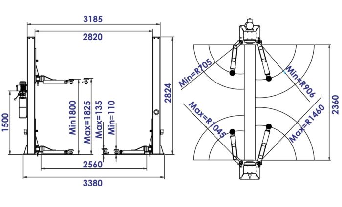 Подъемник двухстоечный автомобильный 4 тонны EQFS ES-4MR, электрогидравлический, 380В