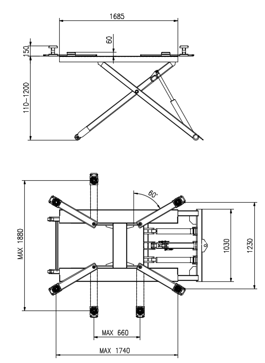 Подъемник автомобильный ножничный 2,7 тонны EQFS ES-27, гидравлический, 220/380В