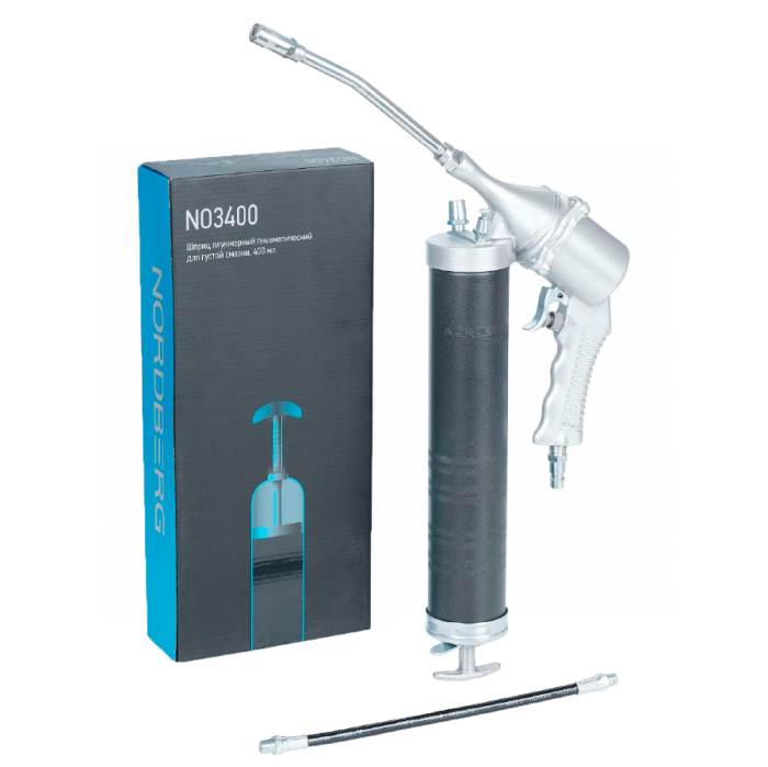 Шприц для густой смазки NORDBERG NO3400, плунжерный пневматический, 400мл