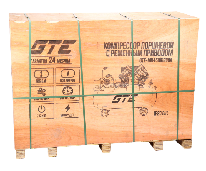 Поршневой компрессор GTE GTE-MR45001200A, ременной, 1200л/мин, 500л, 380В