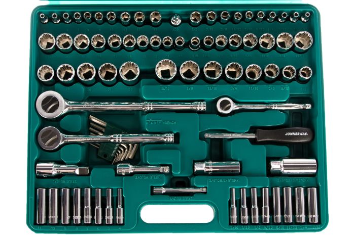 Набор инструментов в кейсе Jonnesway S05H48107S, 107 предметов, с трещоткой, 1/4", 3/8", 1/2"
