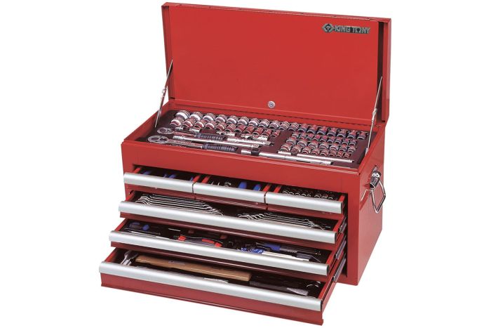 Набор инструментов в ящике King Tony 911-000CR, универсальный, 219 предметов, с трещоткой, 1/4", 1/2", 3/8"