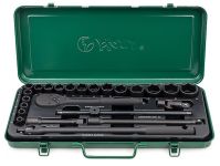 Набор торцевых головок Hex с трещоткой Hans 4625M, 1/2", 8-32мм, 24 предмета, чёрный