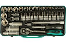Набор торцевых головок с трещоткой Stels 13575, 44 предмета, с трещоткой, 1/4", 3/8"