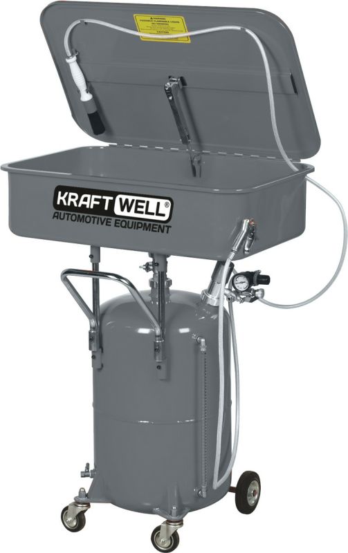 Аппарат для мойки деталей с пневматическим насосом KraftWell KRW1971, передвижной, 50 л