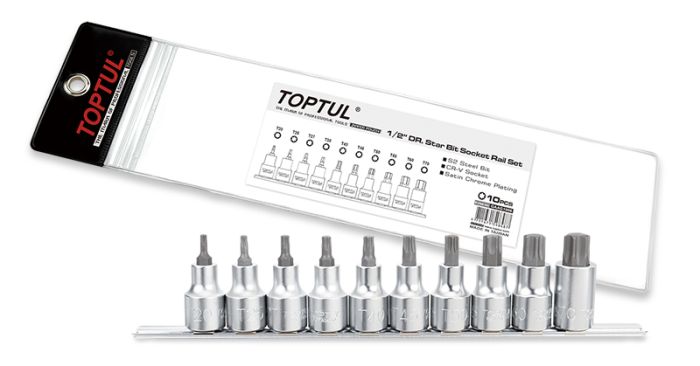 Набор торцевых головок 1/2" TORX T20-T70 L=55 мм на планке 10 предметов TOPTUL