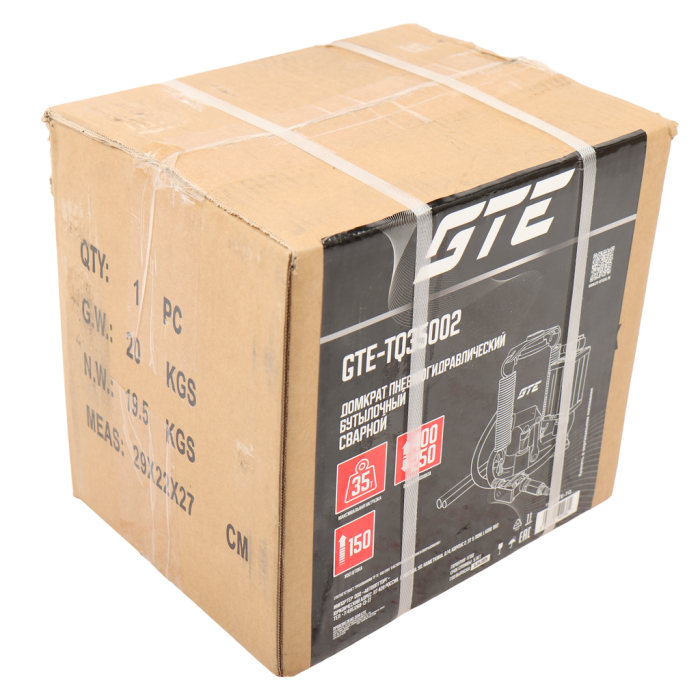 Домкрат бутылочный пневмогидравлический 35т GTE GTE-TQ35002, 255-405мм