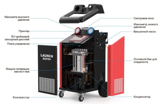 Станция для заправки автокондиционеров Launch AC519+, автомат, 142 л/мин