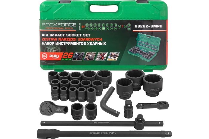 Набор инструментов ударных Rock Force RF-68262-9MPB(28190), 26пр., в кейсе , 3/4", 1", 12гр.