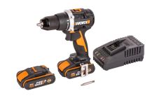 Аккумуляторная бесщёточная дрель-шуруповерт WORX WX102, 20В, 60Нм, бесщеточная, 2Ач х2, ЗУ, кейс
