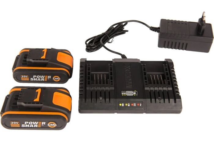 Комплект двойное зарядное устройство WORX WA3869 + 2 АКБ 2.0 А/ч
