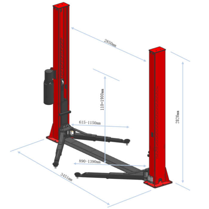 Подъемник двухстоечный автомобильный 4 тонны GTE GTE-H100, электрогидравлический, 380В
