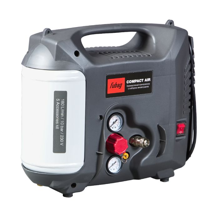 Компрессорный набор Fubag Compact Air, прямой безмасляный 220В, 180 л/мин, + 5 предметов