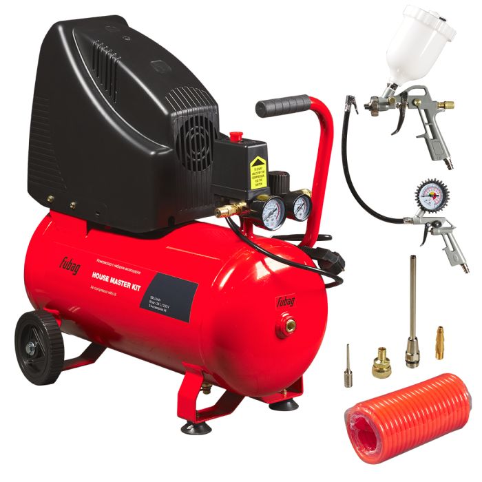 Компрессорный набор Fubag House Master Kit, прямой безмасляный, 220В, 180л/мин, + 5 предметов