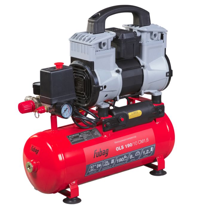 Поршневой компрессор Fubag OLS 190/10 CM1.6, прямой безмасляный, 220В, 190л/мин, 10л
