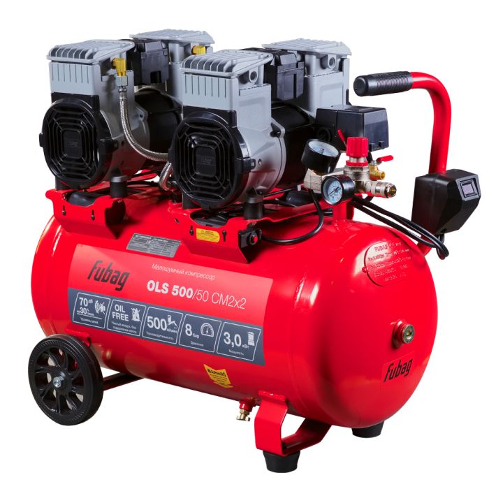 Поршневой компрессор Fubag OLS 500/50 CM2х2, прямой безмасляный, 220В, 500л/мин, 50л