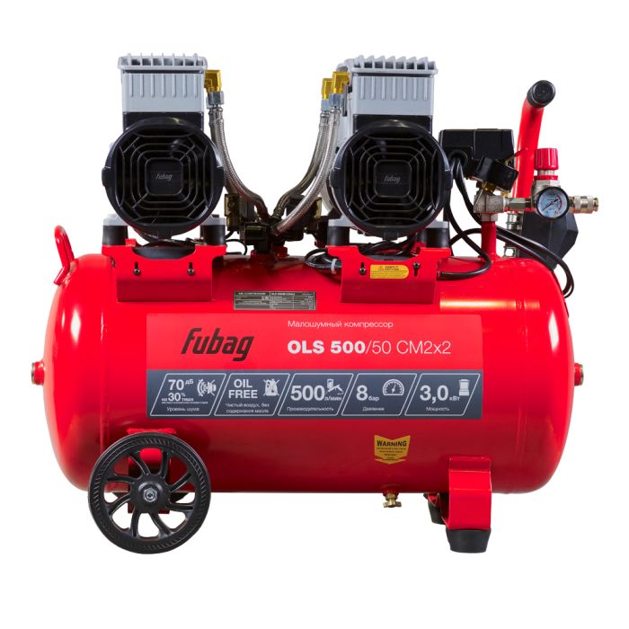 Поршневой компрессор Fubag OLS 500/50 CM2х2, прямой безмасляный, 220В, 500л/мин, 50л