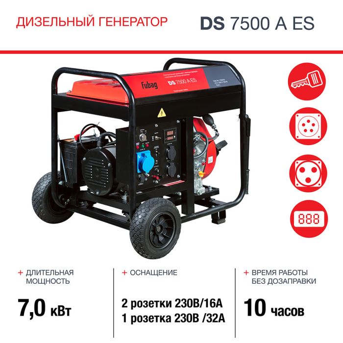 Дизельный генератор с электростартером Fubag DS 7500 A ES, с коннектором автоматики, 220В, 30,4А