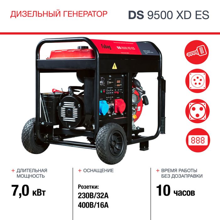 Дизельный генератор с электростартером Fubag DS 9500 XD ES, 220/380В, 10,14/30,4А