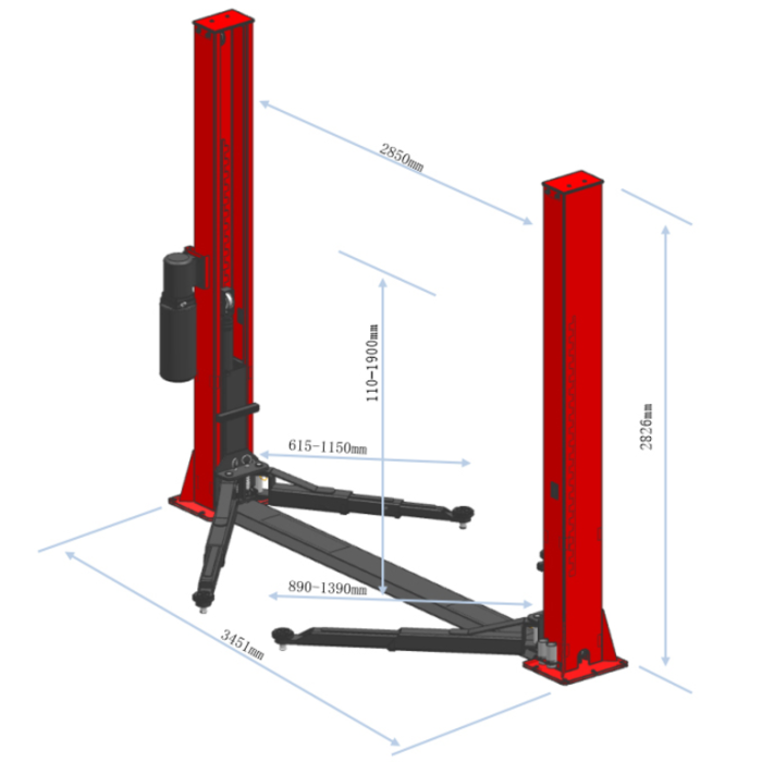 Подъемник двухстоечный автомобильный 4 тонны GTE GTE-H101, электрогидравлический, 220В