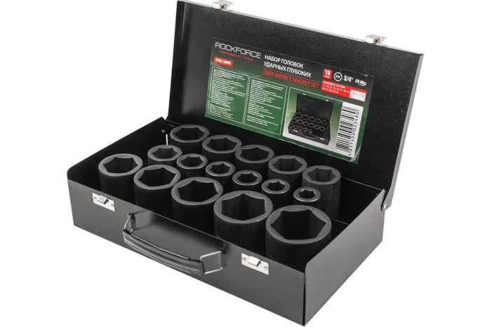 Набор ударных головок 6-гр. глубоких Rock Force RF-6162-5MPB, 3/4", 17-50мм, 16 пр.