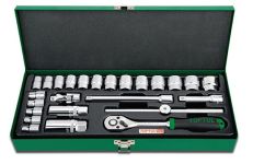 Набор головок и аксессуаров 3/8" 12-гранных 6-24 мм, 25 предметов в метал. кейсе TOPTUL GCAD2504