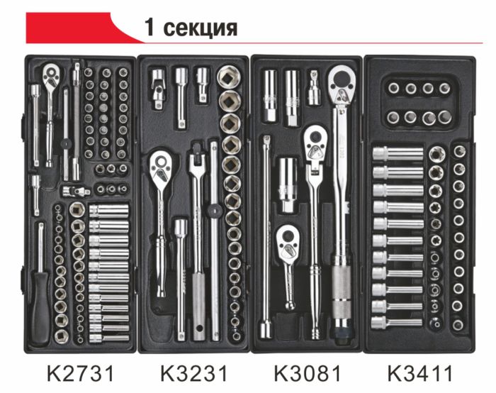 Тележка инструментальная с набором инструментов 225шт. JTC-3931+225, закрытая, 7 ящиков