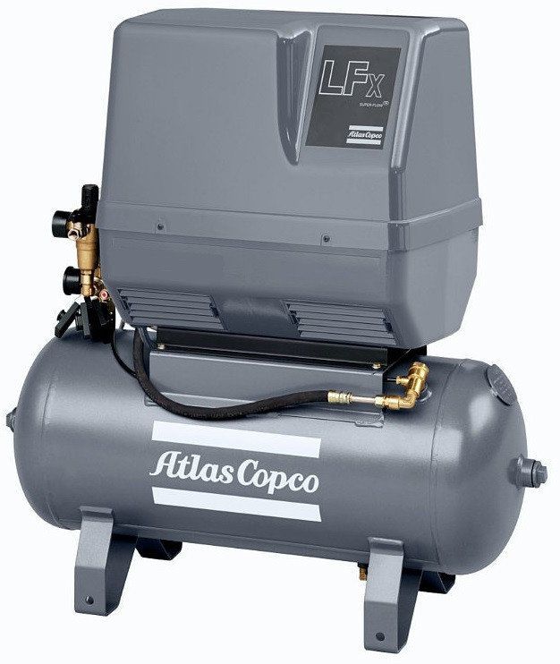 Поршневой компрессор Atlas Copco LE 2-10 (1ph) Receiver Mounted Silenced, коаксиальный, масляный, 204 л/мин, 220В