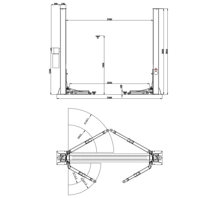 Подъемник двухстоечный автомобильный 4 тонны Техносоюз T-4M, электрогидравлический, 380В