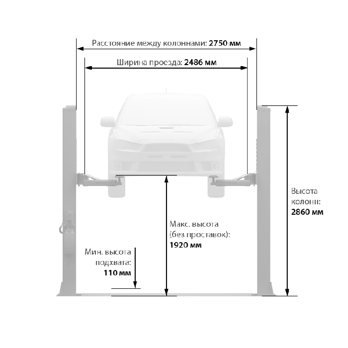 Подъемник двухстоечный автомобильный 4 тонны Launch (ECO) TLT-240SB grey, электрогидравлический, 380В