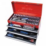 Набор инструментов в ящике МАСТАК 901-073MR, универсальный, с трещоткой, 73 предмета, 1/2"