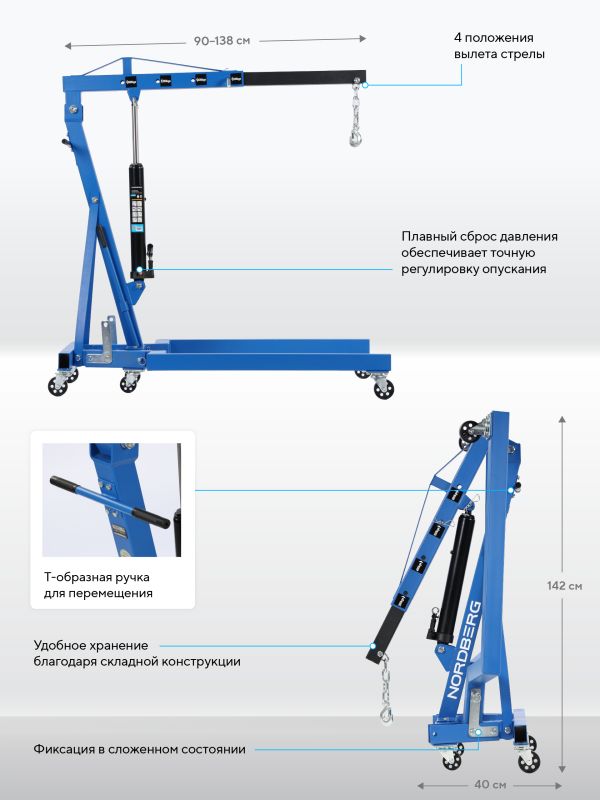 Кран гидравлический складной 680кг Nordberg N3707, передвижной, под палетты