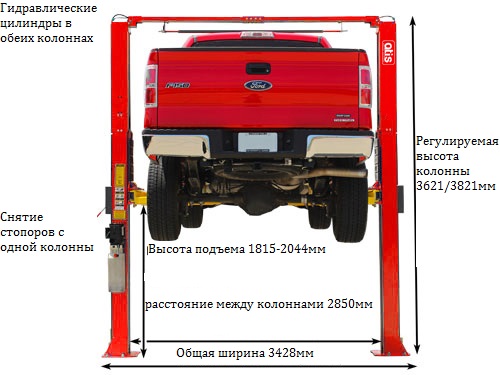 Подъемник двухстоечный автомобильный 4 тонны ATIS A240CM, электрогидравлический, 220/380В