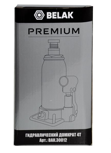 Домкрат бутылочный гидравлический 4 тонны БелАК PREMIUM BAK.30012, автомобильный