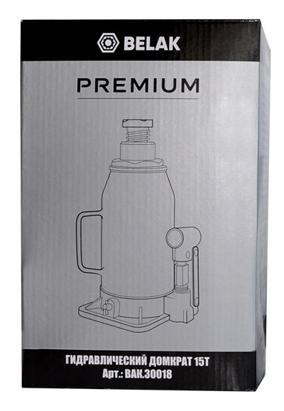 Домкрат бутылочный гидравлический 15 тонн БелАК PREMIUM BAK.30018, автомобильный