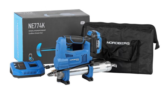 Шприц аккумуляторный для густой смазки Nordberg NE774K, 420 мл