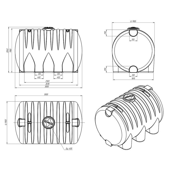 Емкость цилиндрическая КАС ЭкоПром HR 8000, 8000 литров, красная