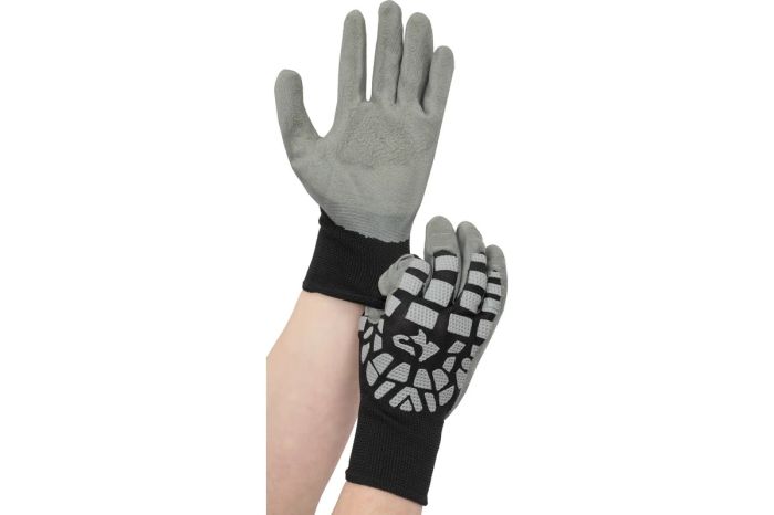 Трикотажные полиэфирные перчатки GGPL-110 с покрытием вспененным латексом и антивибрационными накладками, р-р 10