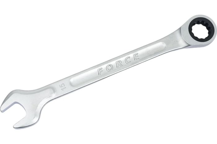 Ключ комбинированный FORCE 75715, с трещоточной петлёй 12гран., 15мм, L=200мм
