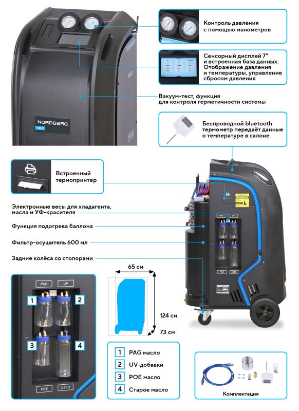 Станция для заправки автокондиционеров NORDBERG NF21, 22л, автоматическая, 120 л/мин