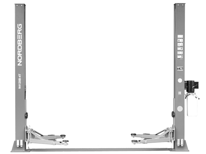 Подъемник двухстоечный автомобильный 4 тонны Nordberg N4120B-4T_380V серый, электрогидравлический, 380В
