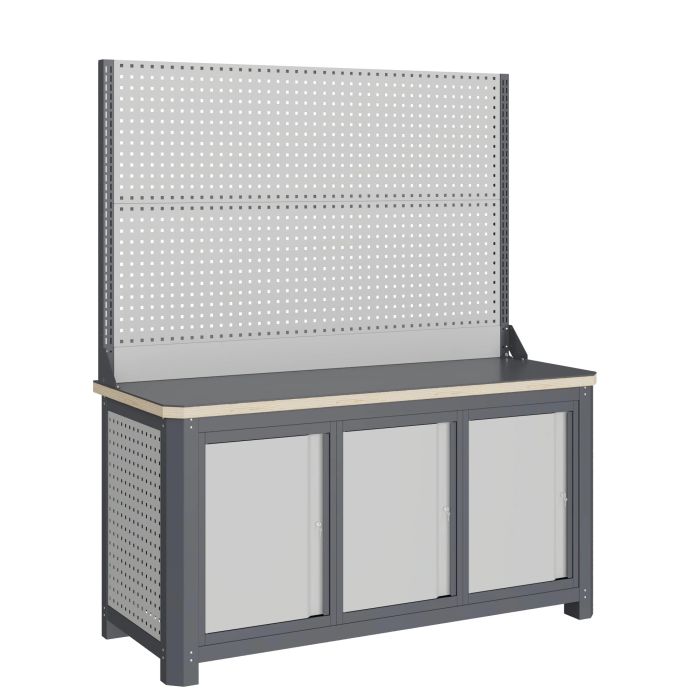 Верстак слесарный Верстакофф MCN 1552.S777-2, 3 тумбы с дверцами, с дв. экраном