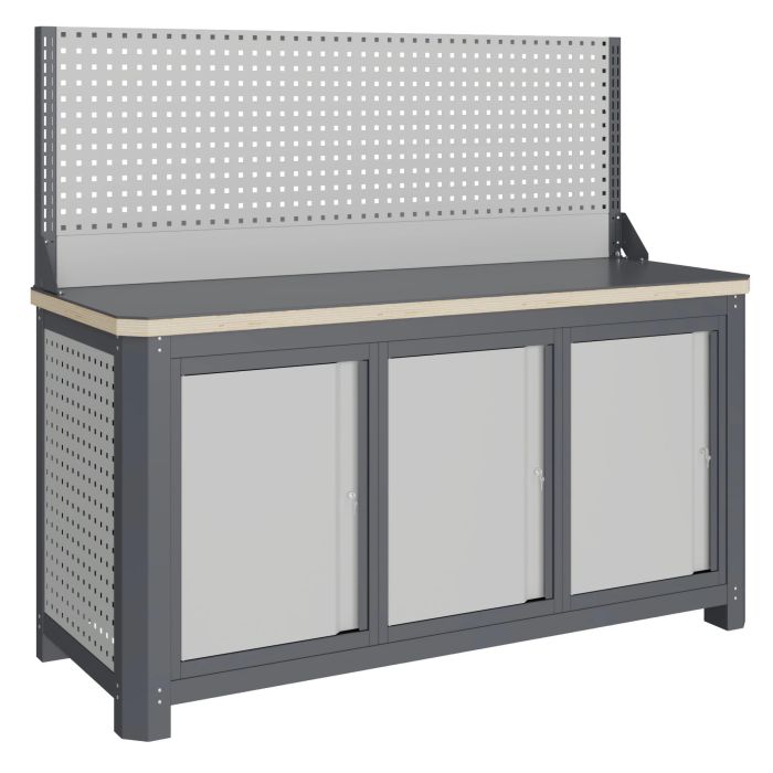 Верстак слесарный Верстакофф MCN 1552.S777-1, 3 тумбы с дверцами, с экраном